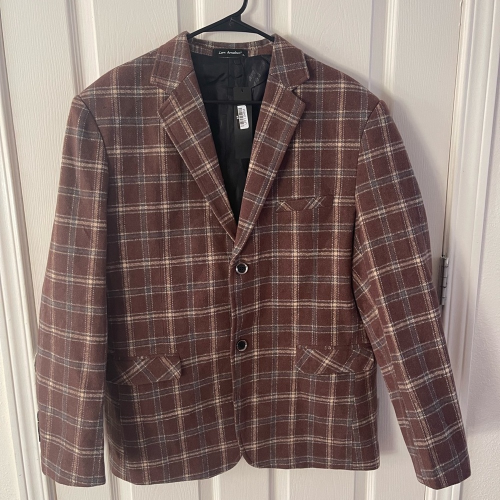 Lars Amadeus Mens XL Plaid Coat